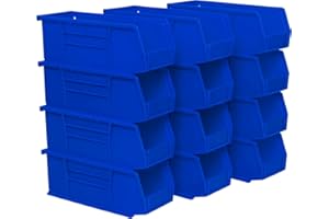 Akro-Mils 30224 AkroBins Plastic Storage Bins, Space-Saving Stackable Bins for Garage, Pantry, Craft Organization, 27.94 cm L x 10.16 cm W x 10.16 cm H, Blue, 12-Pack