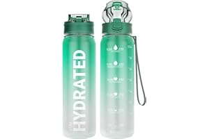 Sahara Sailor Trinkflasche, 1L Sport Trinkflasche Weithals mit Abnehmbarem Strohhalm und Silikonausguss, 1 liter Motivation Trinkflasche mit Zeitmarkierung, Tritan, BPA Frei (1 Flasche)