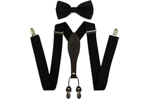 HANERDUN Elegante Conjunto Tirantes Pajarita Hombre En Forma de Y Elástica y Ajustable 4 Clips Metálicos Muy Resistentes Hombres de Hasta 2 m de Altura