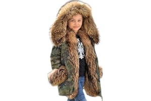 AOX WOMEN Aox Girls Boys Winter Faux Fur Hoodie Camo Coat Kids Warm Thicken Jacket Age 6-13 (Age 10-11/Tag L, Black)