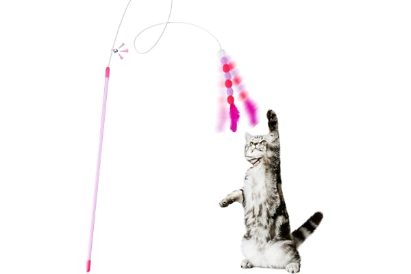 Cobee Jouets en plumes pour chat, jouet doux pour chat avec clochette et pompon pour chat – Jouet interactif pour chat – Jouet d'entraînement pour chat – Jouet pour chaton d'intérieur