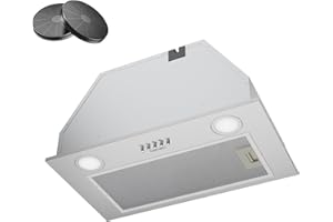 Hermitlux Campana Extractora Encastrable 52 cm, 750 m³/h ultra silenciosa 68 dB, clase A, 3 velocidades, evacuación/recirculación con filtro de carbón activo, LED, acero inoxidable