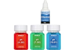 Nynelly Kit di Soluzione di Calibrazione del pH (4.00, 7.00 e 10.01) con Kit di Soluzione di Protezione pH, 3 x 50 ml di Soluzione Spuffer di Calibrazione pH e 1 x 30 ml di Soluzione per Sonda pH