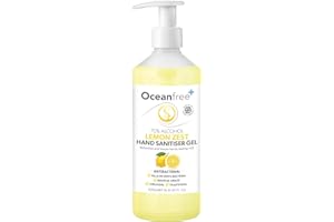 OCEAN FREE Lemon Zest Hand Sanitiser Gel - 500ml Pump Bottle - 70% Alcohol - Made in the UK (Single)