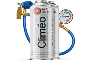 Climéo 3-in-1 2 x 400 ml with Hose and Pressure Gauge - Environmentally Friendly Replacement for R134a/R12 Refrigerant & Sealant | Independent Air Conditioning Service