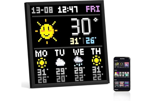 Divoom Pixoo-64 WiFi Pixel Art LED Panneau 64x64, Horloge Digitale RGB et Décoration, Contrôle Via App pour Maison, Bureau et Salle de Jeu (Noir)
