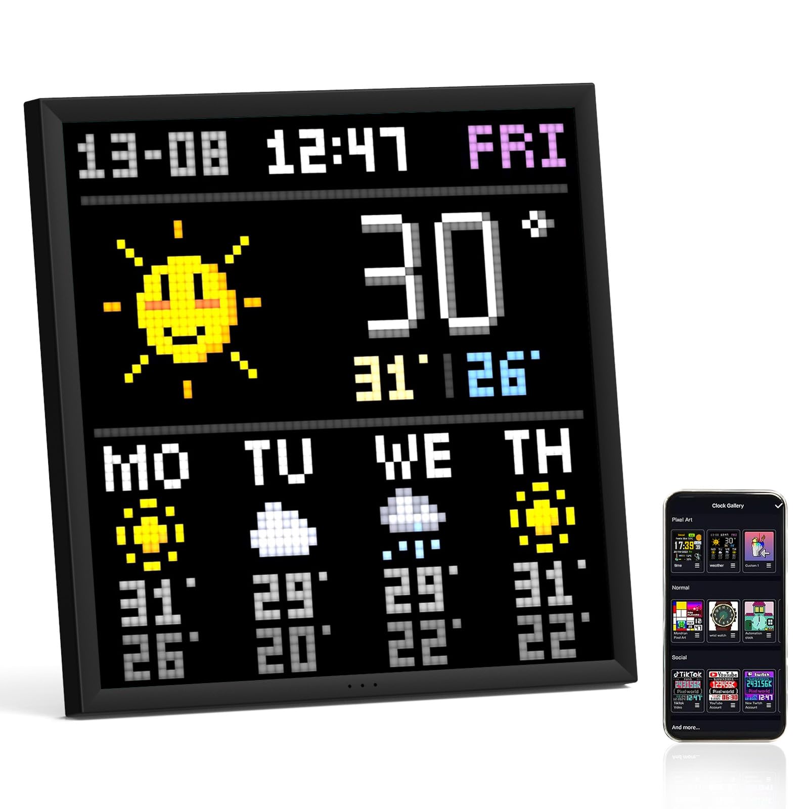 Pantalla Divoom Pixoo-64 WiFi Pixel Art con un Panel LED de 64x64, decoración de iluminación única con Control de aplicación