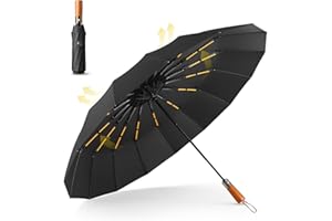MidingChai Regenschirm Groß Sturmfest, Regenschirm Holzgriff, Taschenschirm Automatik, Umbrella Windproof XXL Groß & Stabil für 2 Personen Damen & Herren, 108 cm Ø, Schwarz