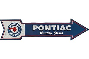 OPEN ROAD BRANDS Pontiac Quality Parts Embossed Metal Arrow Sign - Vintage Pontiac Sign for Garage or Man Cave