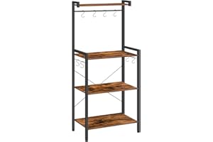 HOOBRO Kitchen Unit with Worktop, Tall Microwave Oven Stand Shelf, Baker's Rack, Kitchen Shelves Free Standing, Utensils Utility Storage Rack, Industrial, for Living Room, Rustic Brown EBF04HB01