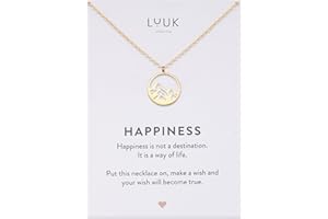LUUK LIFESTYLE Feminine Halsketten aus Edelstahl mit schlichten Anhängern in zeitlosem Design, Glücksbringer, alltagstauglich und langlebig, HAPPINESS Spruchkarte, Geschenk, Silber, Gold, Roségold
