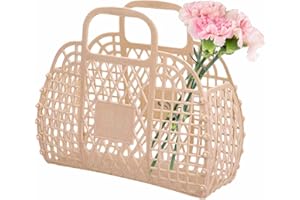 Baoqifong Sacs en plastique Jelly Panier Cadeau Réutilisable | Sac de plage, de mariée, panier de Pâques | Panier de pique-nique - Panier de rangement pour légumes et fruits - Avec poignée courte