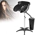 KNAFS COLLECTIONS Acrylonitrile Butadi Hair Washing Sink, Portable Height Adjustable Salon Deep Shampoo Full Basin Sink With Drain Pipe Bucket, Suitable For Beauty Salon/Barber Shop (Black), Glossy
