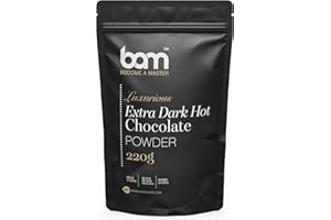 BAM Lujosa Mezcla para Bebida de Chocolate Caliente Extra Negro en Polvo con 34% de Cacao, 220 g, 7 Porciones
