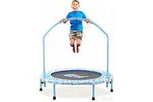 NUKDEY Trampolino Elastico per Bambini Ø96cm, Trampolino per Bambini da Interno, Salta Salta Bambini da Esterno, Tappeto Elastico con Manico in Schiuma Regolabile, Trampolino Pieghevole Bambini 3 Anni+