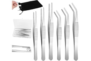 FAMCUCHE 6 Stück Pinzette Set, 3 Größen Edelstahl Pinzette, 16cm Lange Pinzette mit Aufbewahrungsbeutel, Professionelles Rutschfest Gebogen Pinzetten für Handwerksreparatur Nähmaschinen Schmuck, 12.5-16cm
