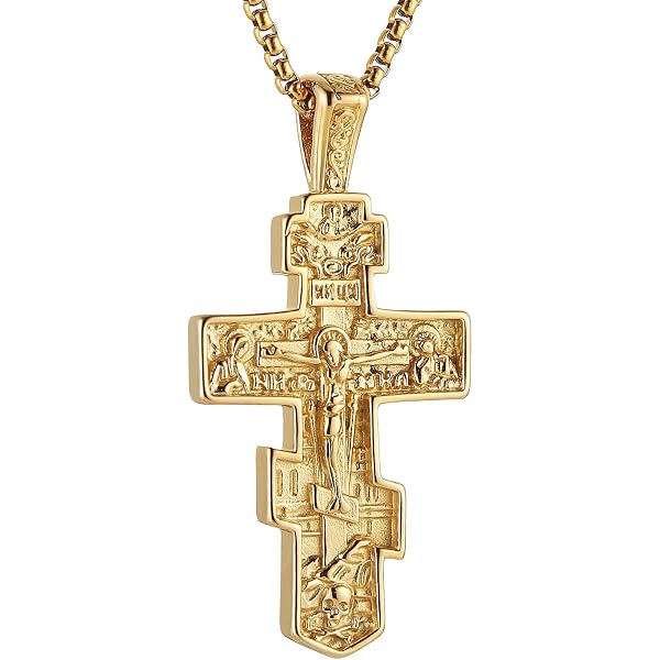 Collier croix orthodoxe en acier inoxydable, minimaliste, croix latine boudée, russe, slave Collier croix orthodoxe en acier inoxydable, minimaliste, croix latine boudée, russe, slave
