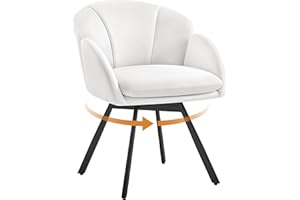 Yaheetech Silla Oficina Giratoria 360°, Sillón Escritorio en Forma de Flor, Silla de Maquillaje Chenilla para Sala de Estar, Dormitorio y Estudio, Color Blanco
