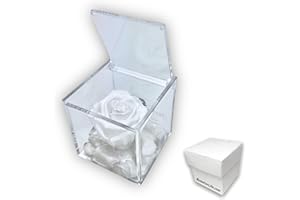 PREMIUM-ROSE.COM PREMIUM ROSE - Cubo Rosa Stabilizzata Bianca 6 cm con Marmo di Carrara - Rosa Eterna Stabilizzata Made in Italy - Idea per Matrimoni, Battesimi e Comunioni - Bianco 1068