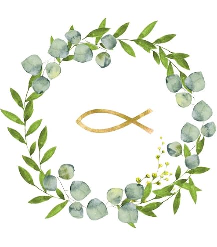 ZauberDeko Servietten – 20 Stück, 33x33 Cm, Mit Fisch-Symbol In Eukalyptus-Kranz – Für Kommunion & Konfirmation