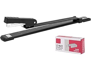 JIUJ Agrafeuse à bras long, bande complète avec portée de 300 mm, capacité de 25 feuilles, très résistante, pour la maison, le bureau, la papeterie, l'école, noir