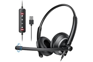 awatrue Wired USB Headset with Microphone for PC - Computer headsets with Microphone for WFH Office Call Center Online Class Zoom Meetings, Lightweight, MIC Mute, Improved Sound,batter