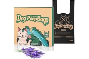 PURENV 200 Sac à Déjections Canines Biodégradable avec un parfum de lavande, 18 * 38 CM Grande Taille avec Boîte Distributrice, Extra Épais Sacs en Mélange D'amidon de Maïs, Fort Étanches