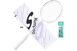 KUMPOO Badminton Racket 5U Lightweight, Carbon Fiber Badminton Racket Set with Grip Tape & Cover, Pro Badminton Racket with String for Beginner, Intermediate Players Outdoor Games, Training