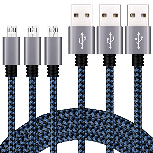 [3 pièces] duractron 3 x 2 m Câble USB Micro USB pour Smartphones Android, Samsung, HTC, Nokia, Sony et Plus, Couleur Bleu