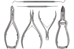 Rhein Instrumente Podologie-Set 6-teilig – Edelstahl-Set – bestehend aus 3x Nagelschneider – 1x Skinnipper – 1x Seitenschneider – 2x Nagelfeilen – für eine professionelle Behandlung im Nagelstudio