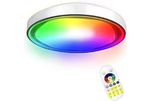 Aufun Lámpara de Techo LED 60W Regulable con Control Remoto, Lámpara de Techo Redonda LED con Cambio de Color RGB para Dormitorio Habitación Infantil (Tipo B)