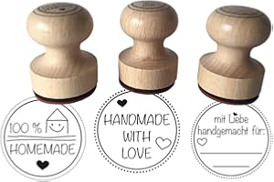 EAST-WEST Trading GmbH - Set di 3 timbri con scritta in lingua inglese/tedesca, diametro 3 cm, in legno