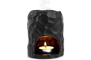 SUDATONG Keramische Duftlampe Teelicht für ätherische Öle | Minimalistisches Duftlicht | Aromalampe | Hochwertige Duftlampe Teelicht | Öl- und Wachsdiffusor | Duftöl Lampe.(Matt Schwarz)