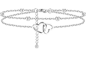 JeryWe Pulsera de Tobillo de Acero Inoxidable para Las Mujeres Adolescentes de Playa de Cuentas del corazón de la Cadena de Figaro Lindo Tobillo en Capas Pulsera Ajustable del pie de joyería