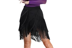 SEAUR Falda de baile latino con borlas para mujer, vestido de baile con flecos