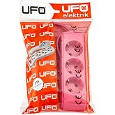 UFO 3l&uuml; 3 Metre Topraklı Grup Priz, 16A 250V, &Uuml;&ccedil;l&uuml; Uzatma Kablosu Fuşya Renk