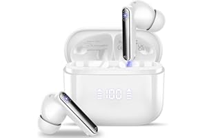 Aptkdoe Auriculares Inalámbricos Bluetooth 5.3, Auriculares Bluetooth HiFi Estéreo con 4 HD Mic, 48 H Cascos Inalámbricos Bluetooth con función de reducción de Ruido, IP7 Impermeable,Blanco