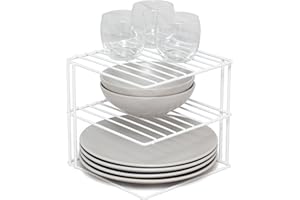 simplywire – Portapiatti a 3 ripiani - Organizer per armadietti da cucina – Bianco - Quadrato