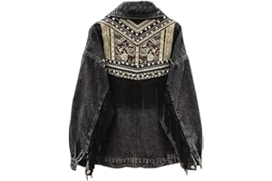 BROLEO Giubbino Jeans Donna,Giacca Di Jeans Da Donna Con Nappe Boho E Ricami Floreali In Camoscio Con Frange Di Jeans Top Su Misura Elasticizzato Con Bottoni Trucker Cappotto Di Jeans Cardigan Jeans Corto