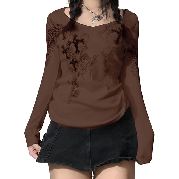 Maglietta Grunge Donna Y2K Vintage Gotica – T-Shirt Oversize Emo, Scheletro E Teschio, Taglie S/M/L/XL