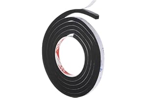 PATIKIL 2m/6.6ft Ruban en mousse d'étanchéité, 1cm de large 10mm d'épaisseur Bande d'étanchéité simple face pour l'isolation de fenêtres et de portes, noir