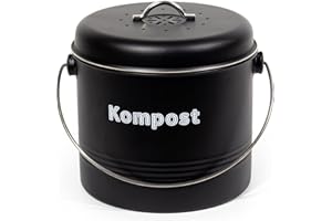 Theo&Cleo Kosz na śmieci ekologiczny, kuchenny 7 l, kosz na śmieci ekologiczny, bezzapachowy, z filtrem z węglem aktywnym, metalowy pojemnik na kompost, odpady organiczne, retro (czarny)