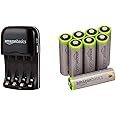 Amazon Basics Ni-MH AA & AAA Battery Charger With USB Port & High Capacity AA Pre-Charged Rechargeable Batteries 2500 mAh / minimum: 2400 mAh [Pack of 8] - Outer Jacket May Vary