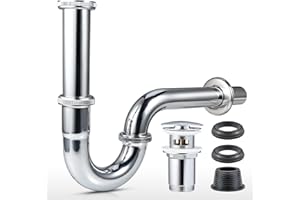 Cieex Universal Siphon Waschbecken, Röhrensiphon Ablaufgarnitur, Abflussrohr Waschbecken Syphon 1 1/4" inkl. Gummimanschette +Waschbeckenstöpsel