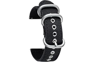 BINLUN Płócienne paski do zegarków, wymienne paski do zegarków, tkanina z tkaniny bawełnianej, miękkie, szybkie odpinanie, paski do zegarków, w kolorze czarnym, khaki, zieleń wojskowa z czarną/srebrną