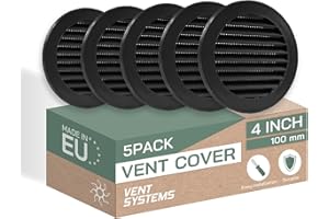 Vent Systems 10 cm paquete de 5 Cubierta de ventilación negra de, rejilla de ventilación redonda, rejilla de ventilación de aire, cubierta para parrilla, pantalla de insectos integrada