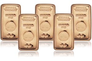 PRECIOUS & VALUABLE METALS / Satz 5 x Kupferbarren je 311 Gramm (10 oz), gesamt 50 oz (1555 Gramm Kupfer) aus der deutschen Verarbeitungsstätte Geiger Edelmetalle.