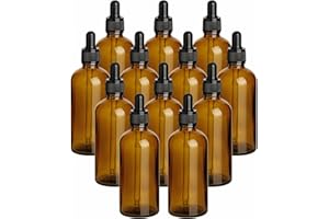 gouveo 12er Set Pipettenflaschen 100 ml aus Braunglas - Leere Apothekenflasche aus Glas - Tropfflasche mit Glaspipette für Essenzen, Öle, Parfüm, Extrakte
