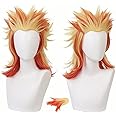 Liamiona Linna Demon Slayer Rengoku Kyoujurou Cosplay Wig Anime Red Yellow Short Curly Heat Resistant Hair Halloween party Costumes wig + free wig cap
