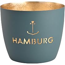 Windlicht „Moin“ Aus Eisen – Madras Kollektion Von Gift Company | Farbe Blau-Gold, Maße 10x10x8,5 Cm | Mit Goldfarbenem Innenreflektor